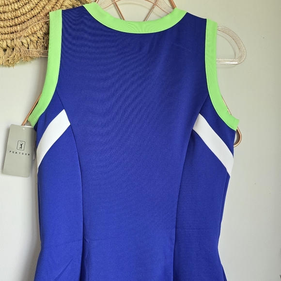 PGA Tour New, Blue Grand Slam Colorblock Sleeveless Flounce Golf Dress, SZ Small - Picture 6 of 9